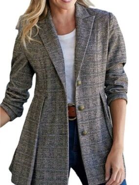 Soft Surroundings Gray Plaid Blazer
